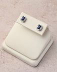 Sapphire Studs with Diamond Baguette Halo