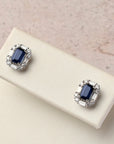Sapphire Studs with Diamond Baguette Halo