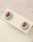 Double Halo Ruby Studs