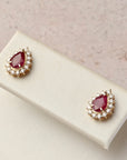 Pear Ruby and Diamonds Halo Studs