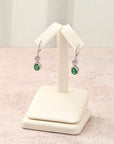 Oval Emerald Diamond Halo Dangle Earrings
