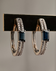 Double line Diamond Oval Sapphire Hoops