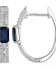 Double line Diamond Oval Sapphire Hoops