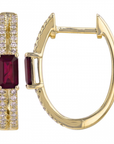 Double line Diamond Oval Ruby Hoops