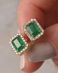 Emerald and Diamond Halo Studs