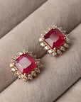 Princess Cut Ruby and Diamond Studs