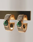 Fluted Oval Malachite J Hoop Earrings