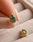 Pear Shaped Emerald Halo Stud