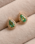 Pear Shaped Emerald Halo Stud