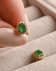Emerald Oval Halo Studs