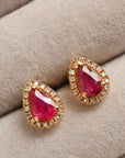 Mini Pear Shaped Ruby Halo Stud