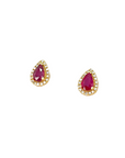 Mini Pear Shaped Ruby Halo Stud