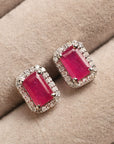 White Gold Ruby Halo Stud
