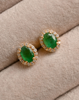 Emerald Oval Halo Studs