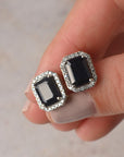 Sapphire Emerald Cut Halo Studs