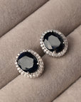 Sapphire Oval Halo Studs