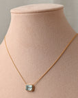 Aquamarine Diamond Halo Necklace (Emerald Cut)