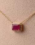 Ruby Diamond Halo Necklace