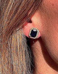 Sapphire Emerald Cut Halo Studs