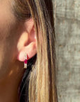 Double line Diamond Oval Ruby Hoops