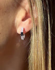 Double line Diamond Oval Sapphire Hoops