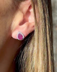 Ruby Pear Shape Halo Studs