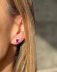 White Gold Ruby Halo Stud