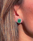 LAR113 - Emerald and Diamond Halo White Gold Studs