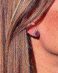 Ruby Pear Shape Halo Studs
