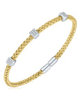 Pulsera aro trenzado cuadro brillantes | Pulsera | Silver Collection | Oro | Gardenia Blanca