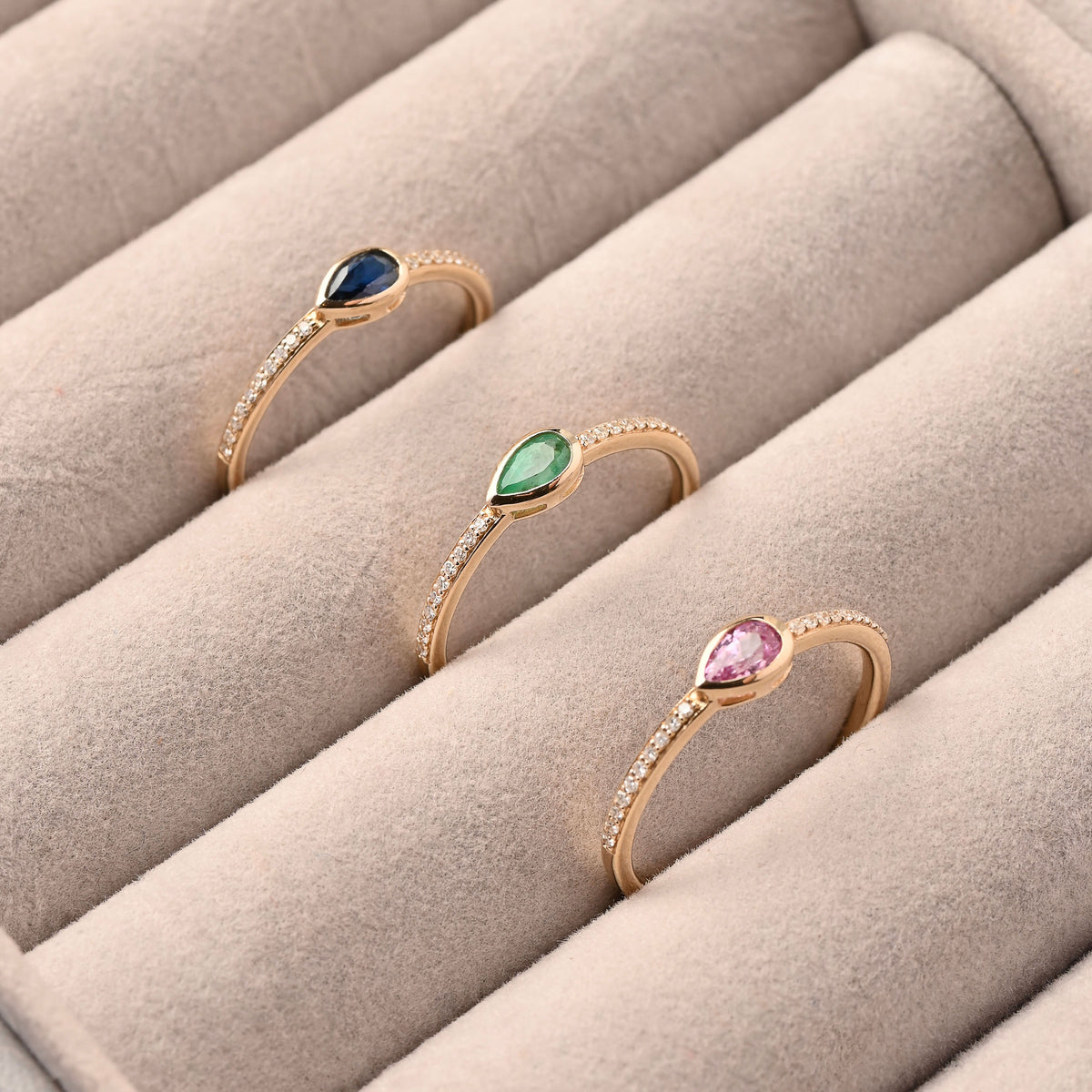 Bezel Pear Pink Sapphire &amp; Diamond Ring