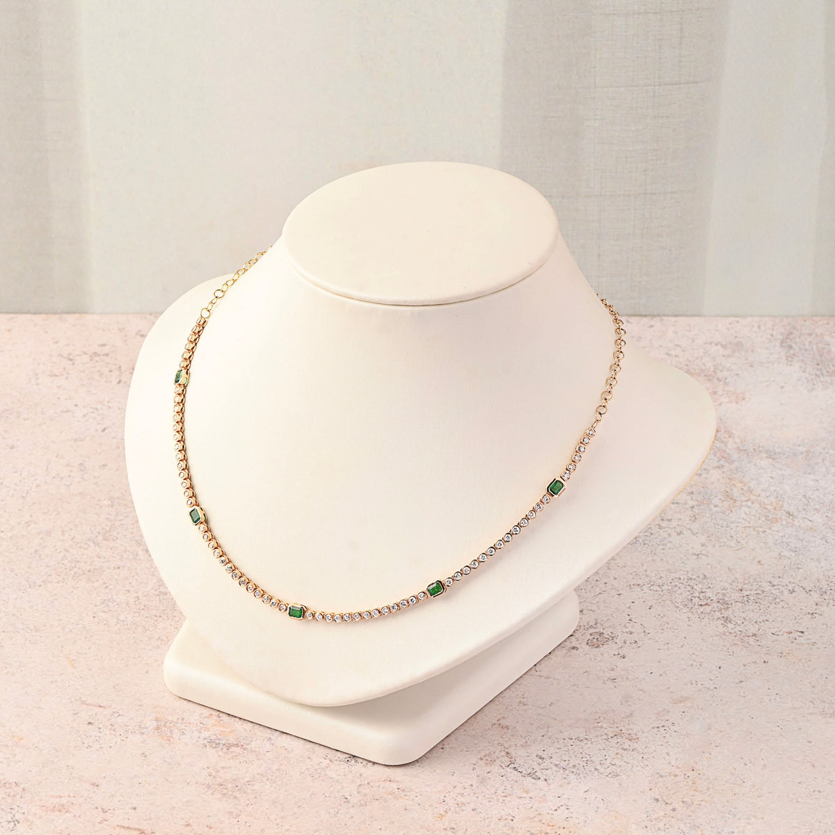 Diamond and Emerald Bezel Choker