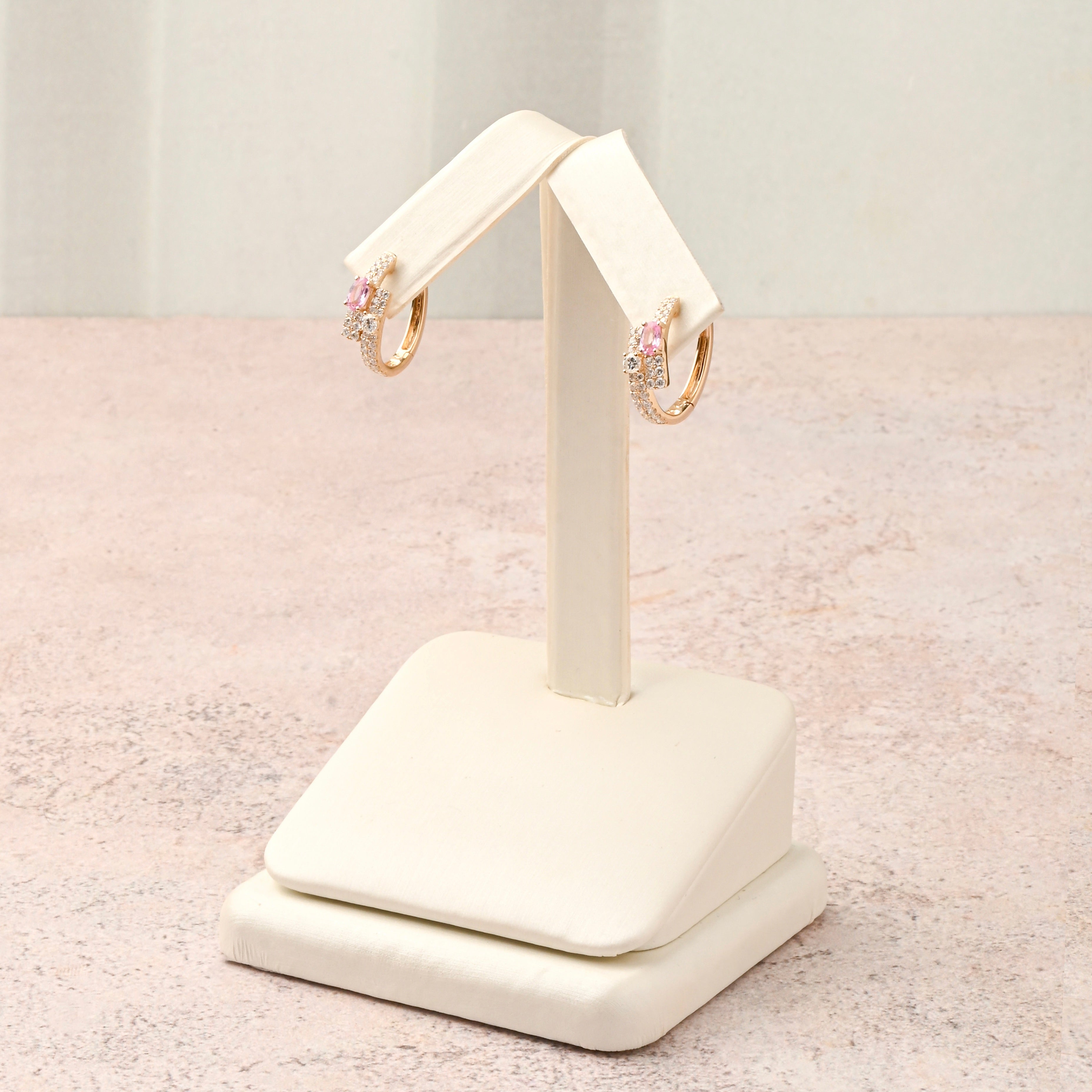 Oval Pink Sapphire Pavé Hoop Earrings