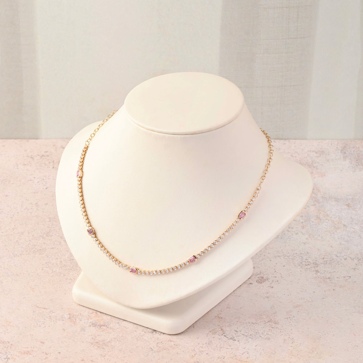 Diamond and Pink Sapphire Bezel Choker