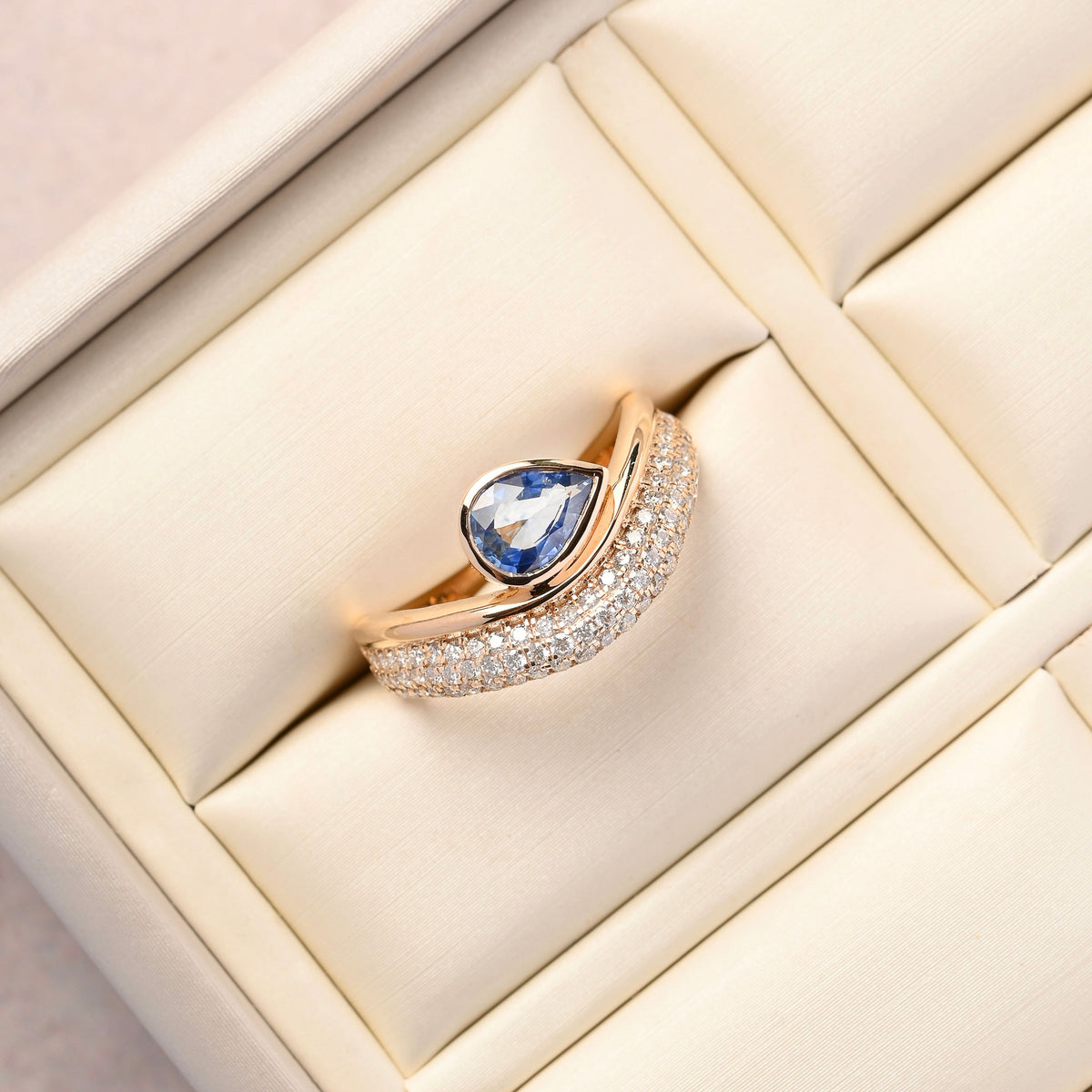 Bezel-Set Pear Sapphire and Diamond Ring