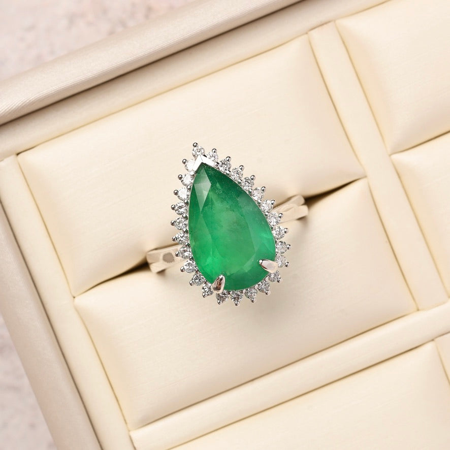 Pear Shaped Emerald Halo Ring