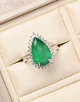 Pear Shaped Emerald Halo Ring