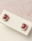 Ruby Studs with Diamond Baguette Halo