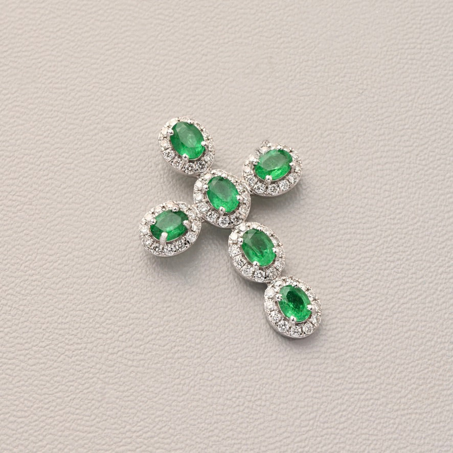 Oval Emerald Cross Pendant