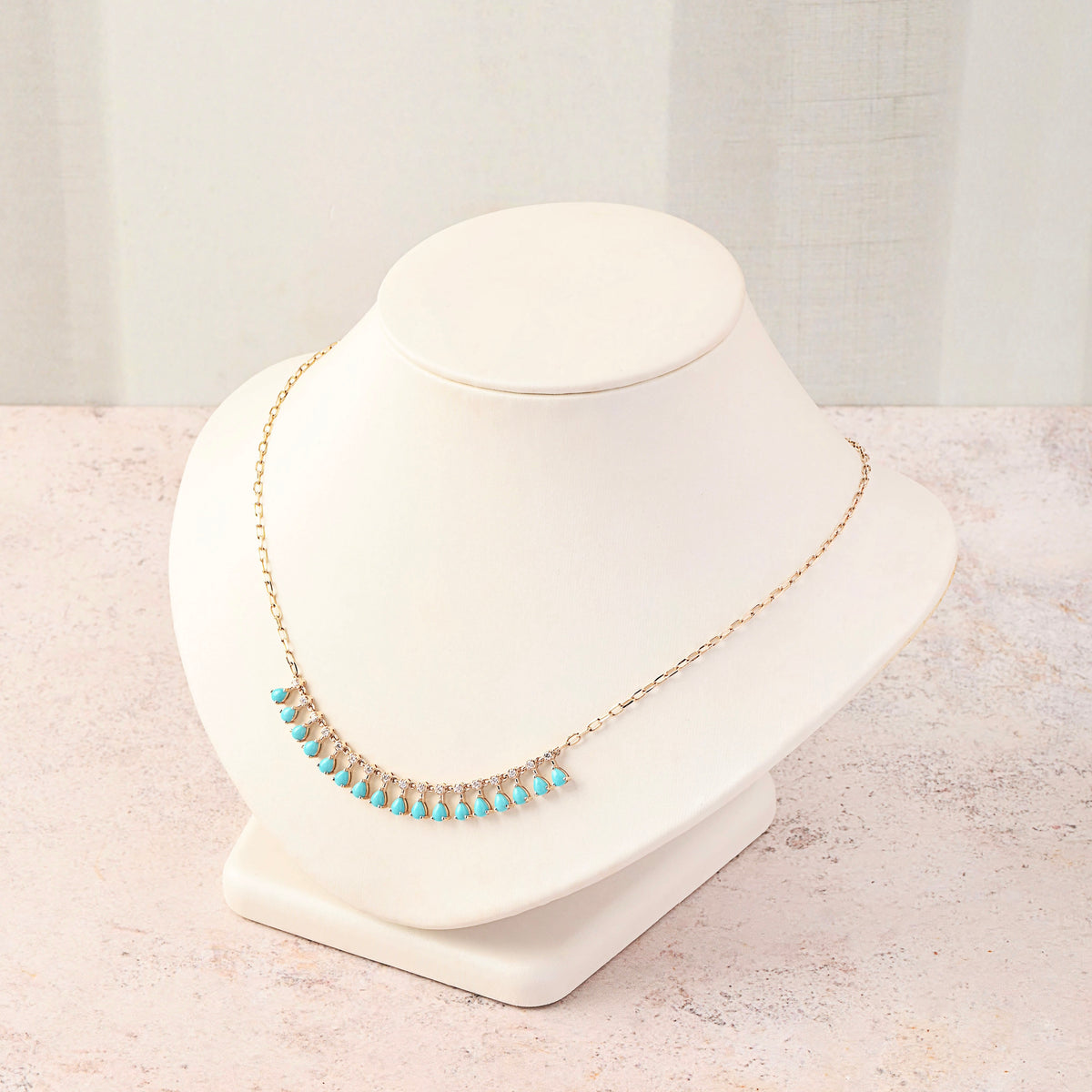 Pear-Shaped Turquoise and Diamond Dangle Necklace