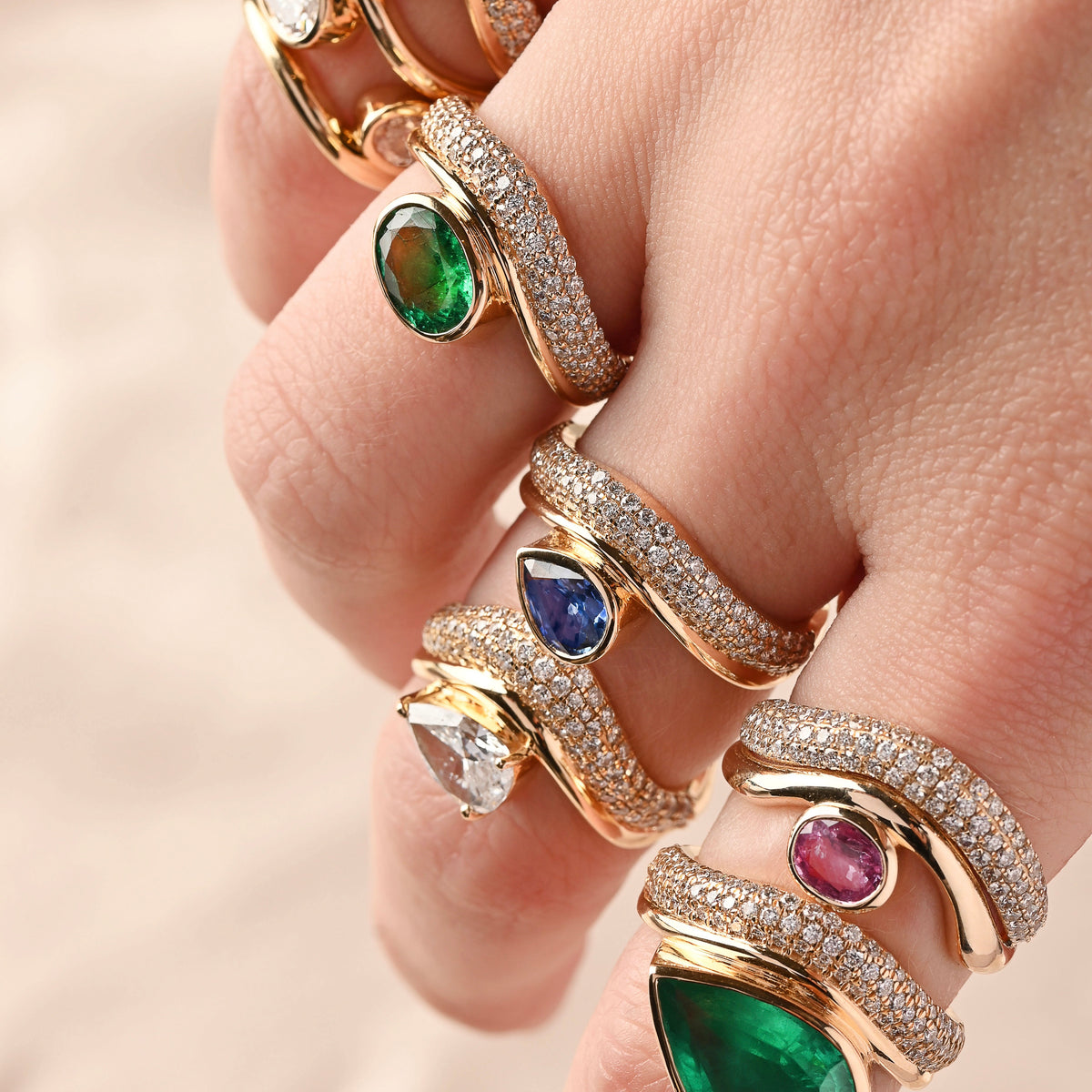 Bezel-Set Pear Sapphire and Diamond Ring