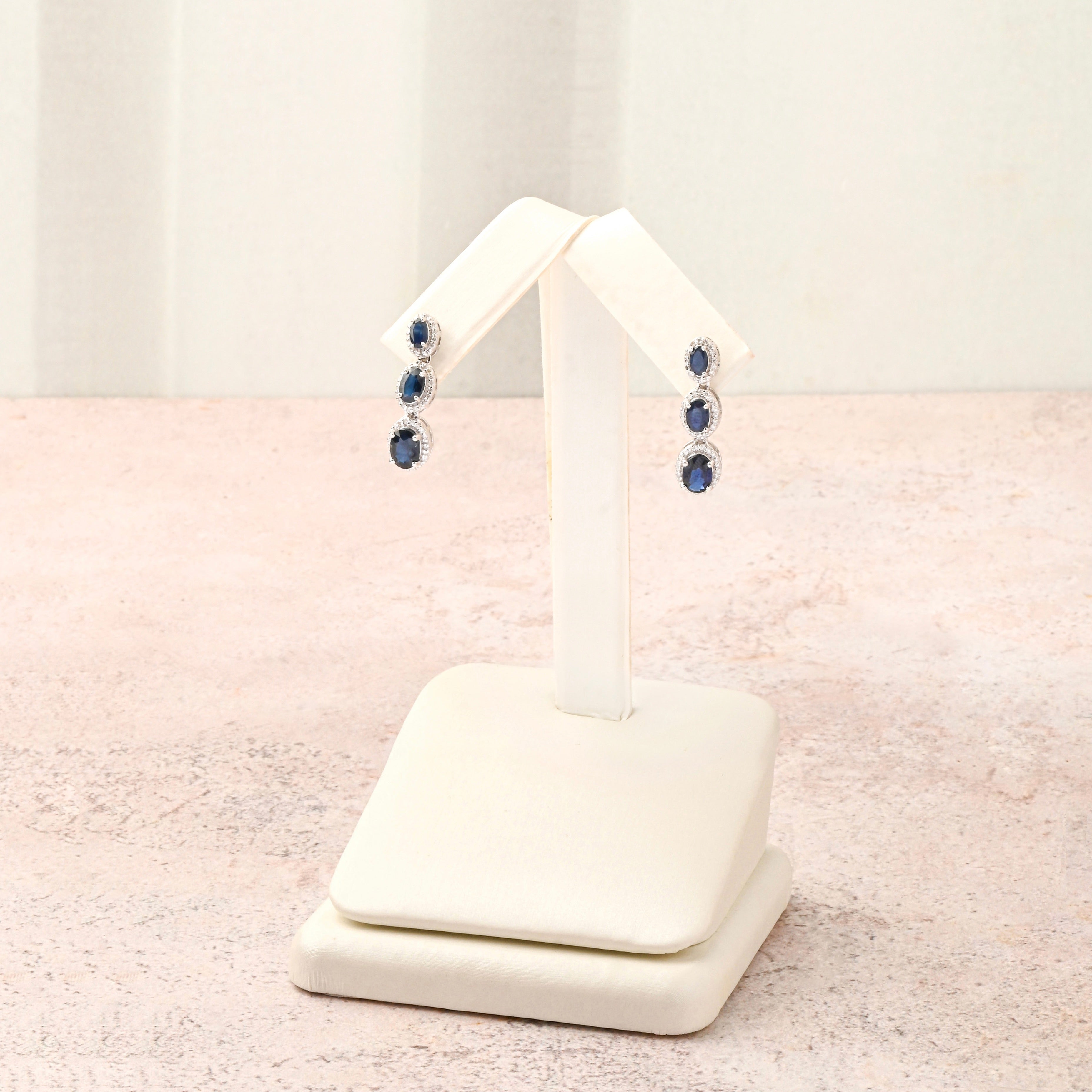 Triple Sapphire Halo Drop Earrings