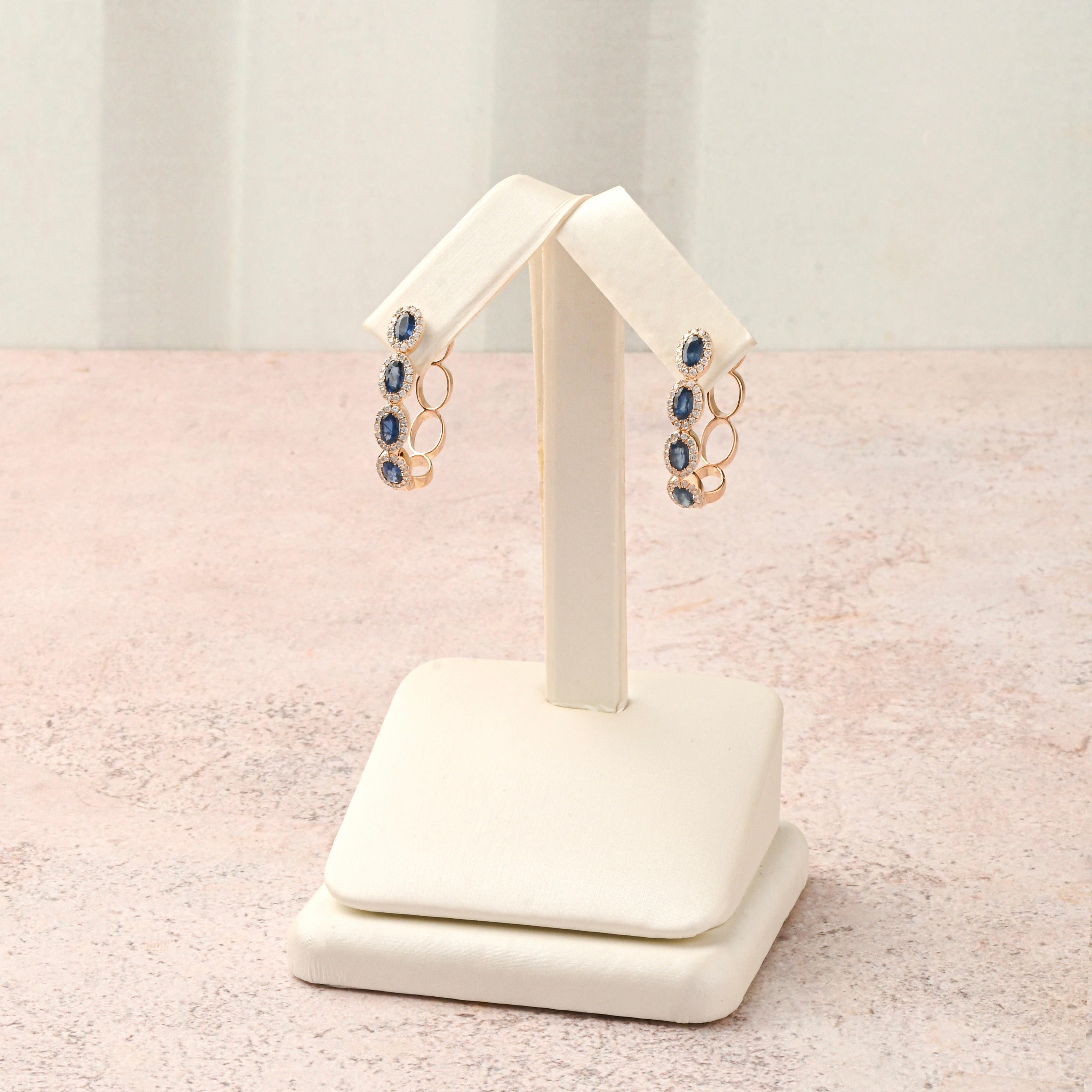 Oval Sapphire Halo Hoops