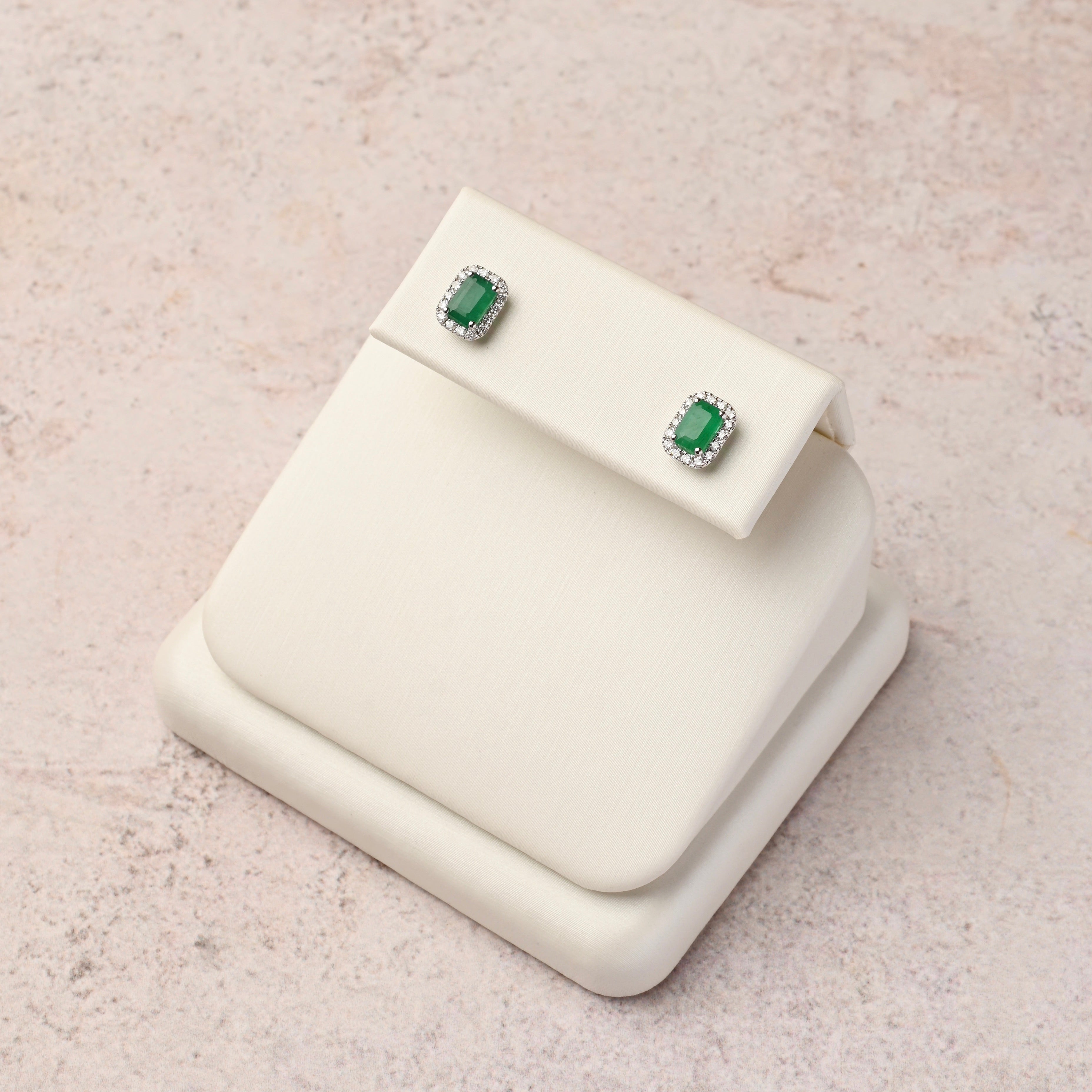 Emerald and Diamonds Halo Studs