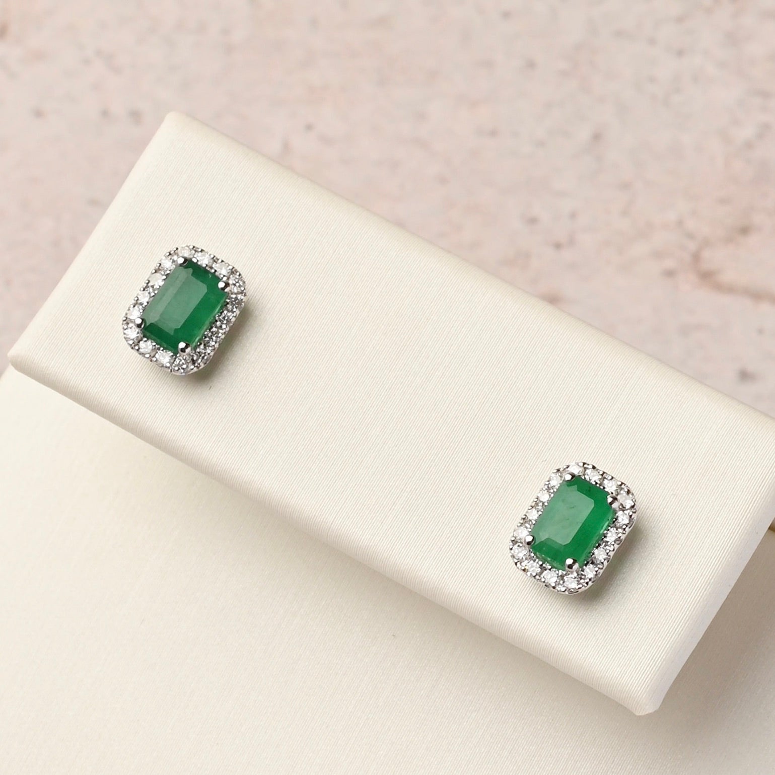 Emerald and Diamonds Halo Studs