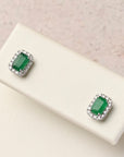 Emerald and Diamonds Halo Studs