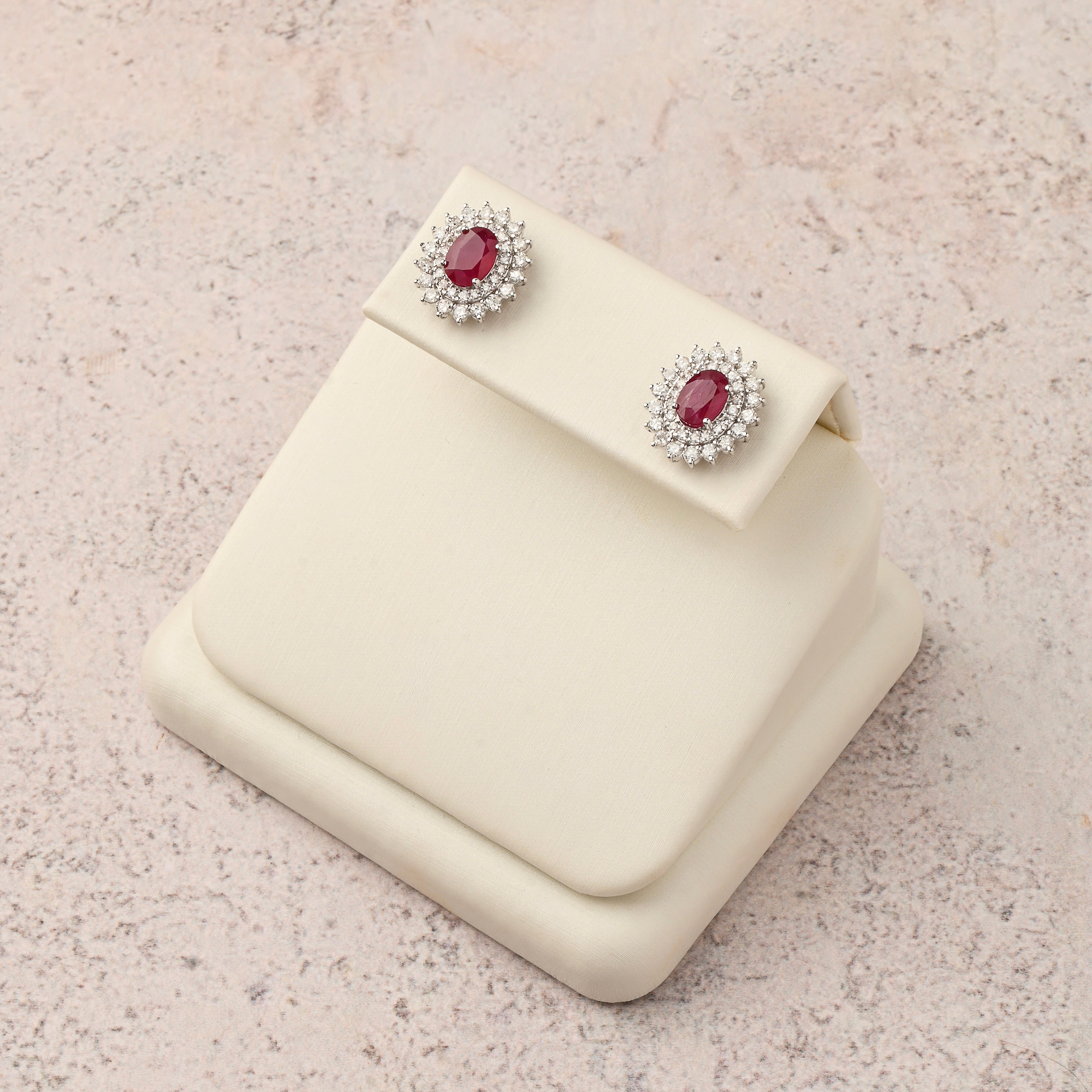 Double Halo Ruby Studs