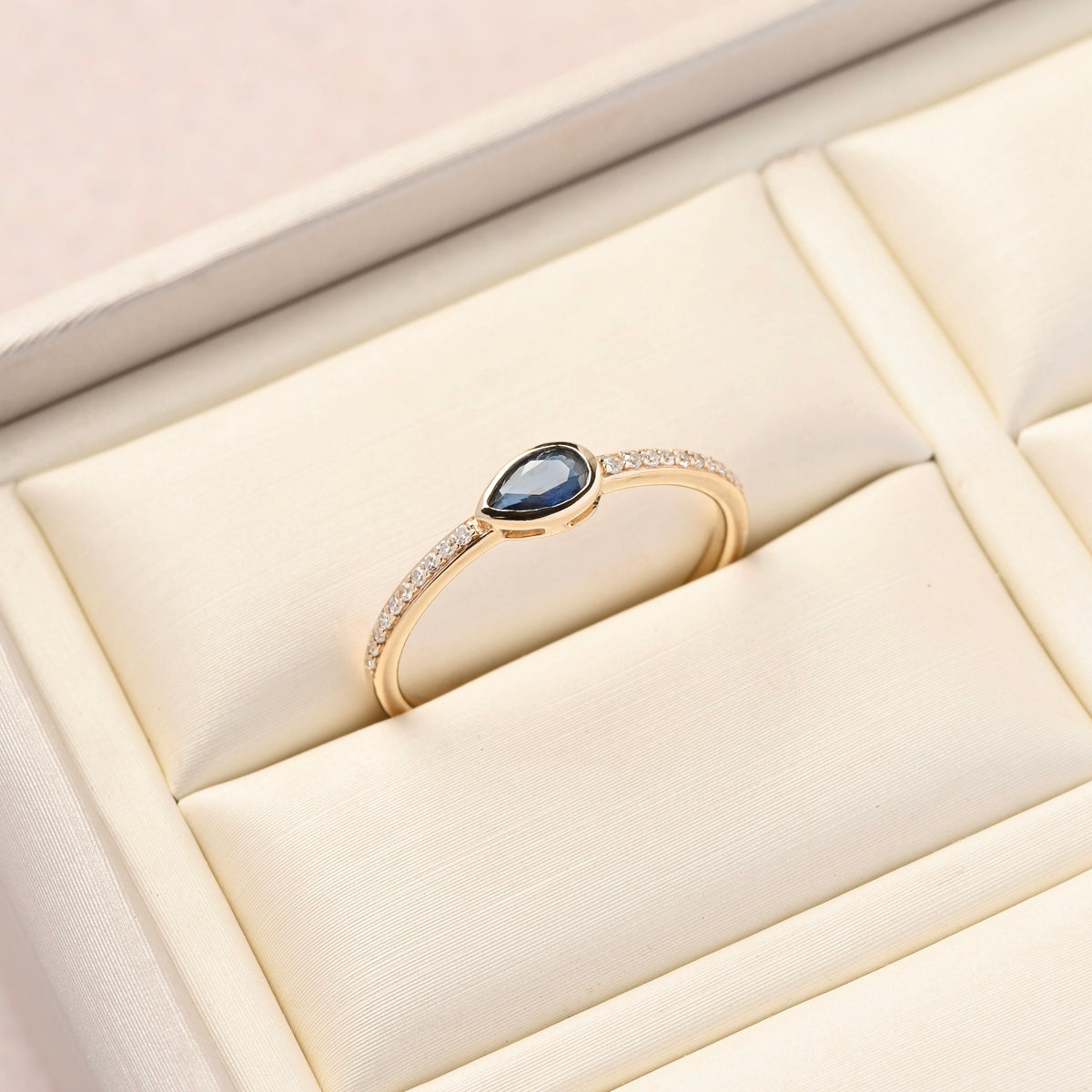 Bezel Pear Sapphire &amp; Diamond Ring
