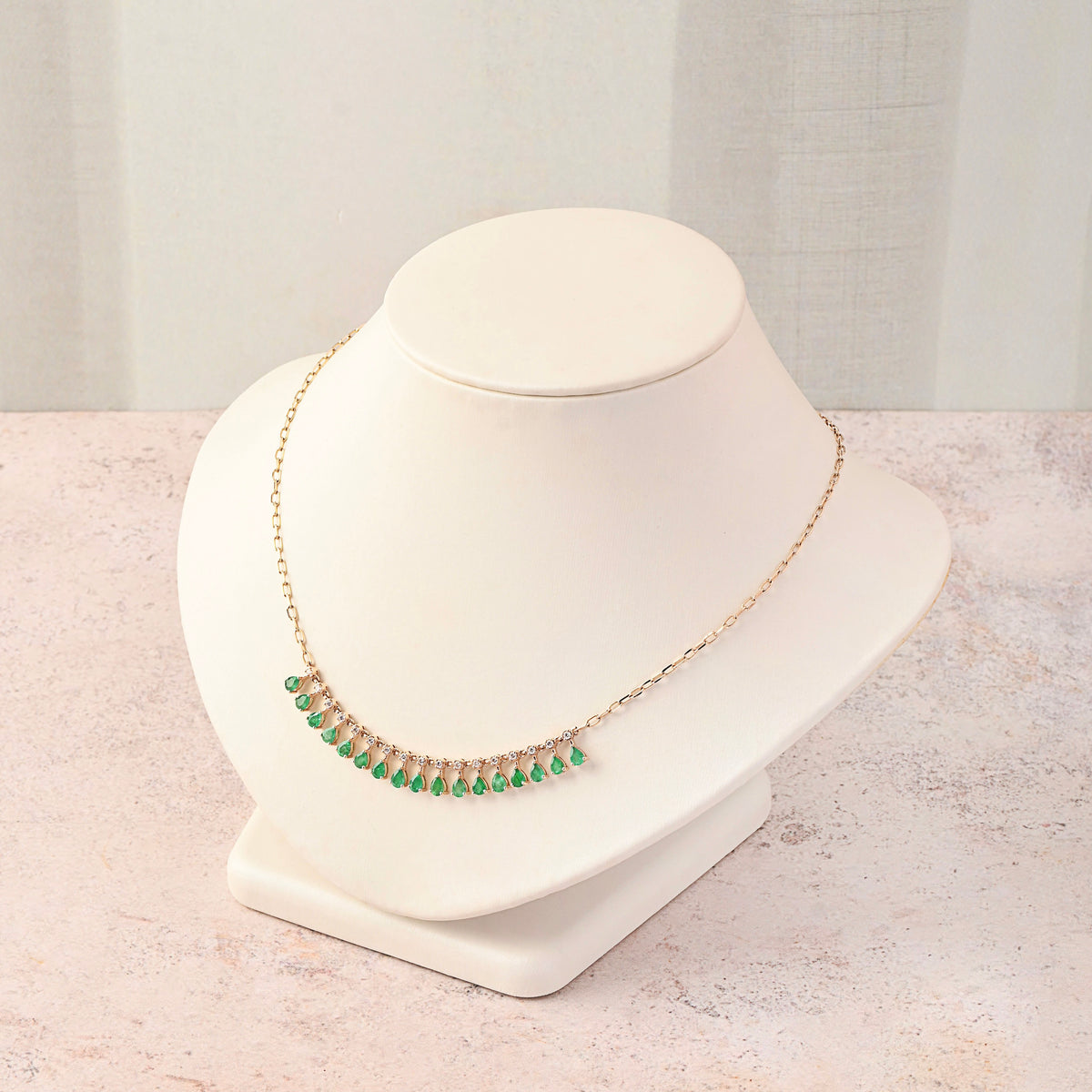 Pear-Shaped Emerald and Diamond Dangle Necklace