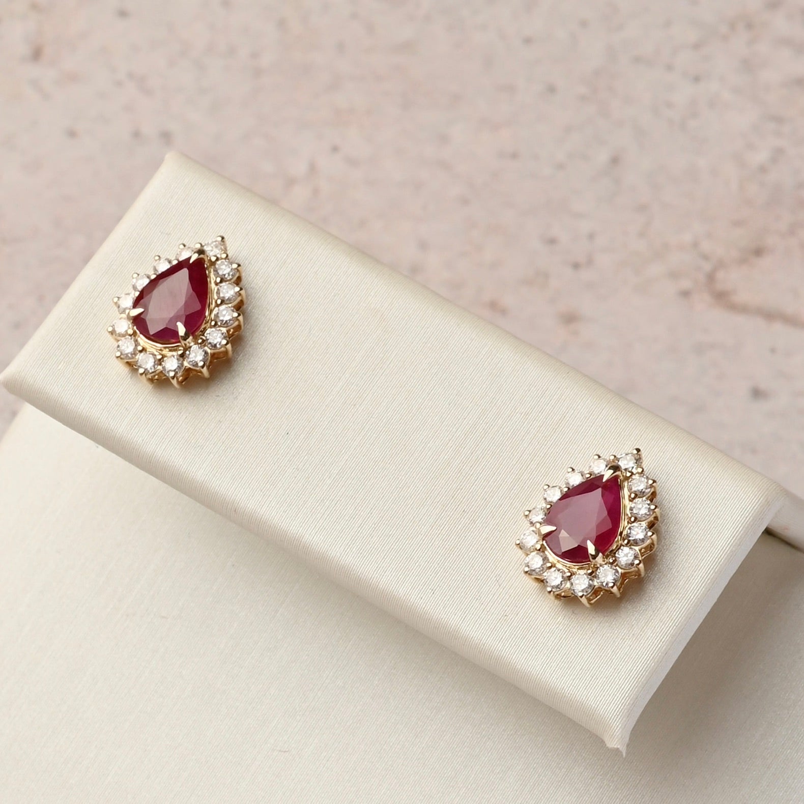 Pear Ruby and Diamonds Halo Studs